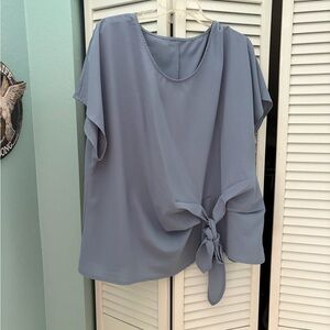 SHEIN Dusty Blue Tie-Front Short Sleeve Blouse